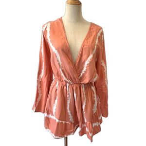 Guild Orange White Tie Dye Shorts Romper Large Blousy Elastic Waist